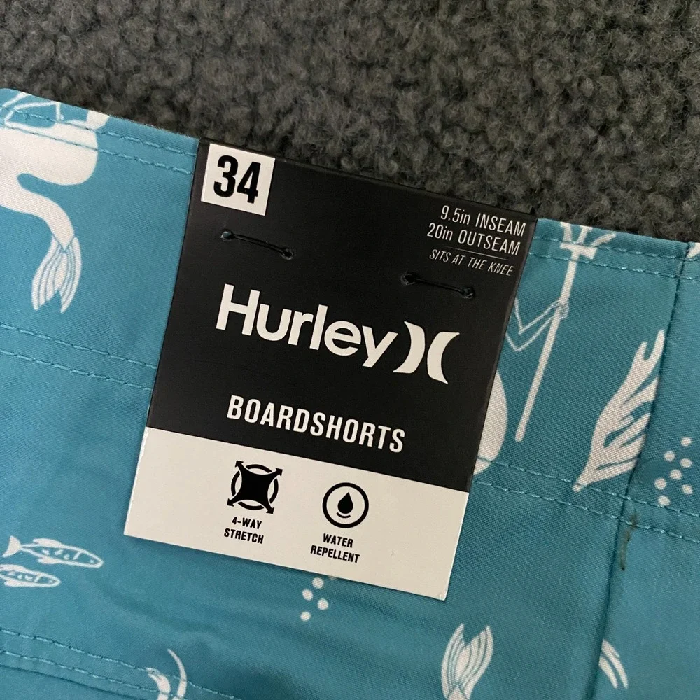 Hurley Deep Sea AOP Swim Board Short Mens 34 Blue Seadoo 9.5